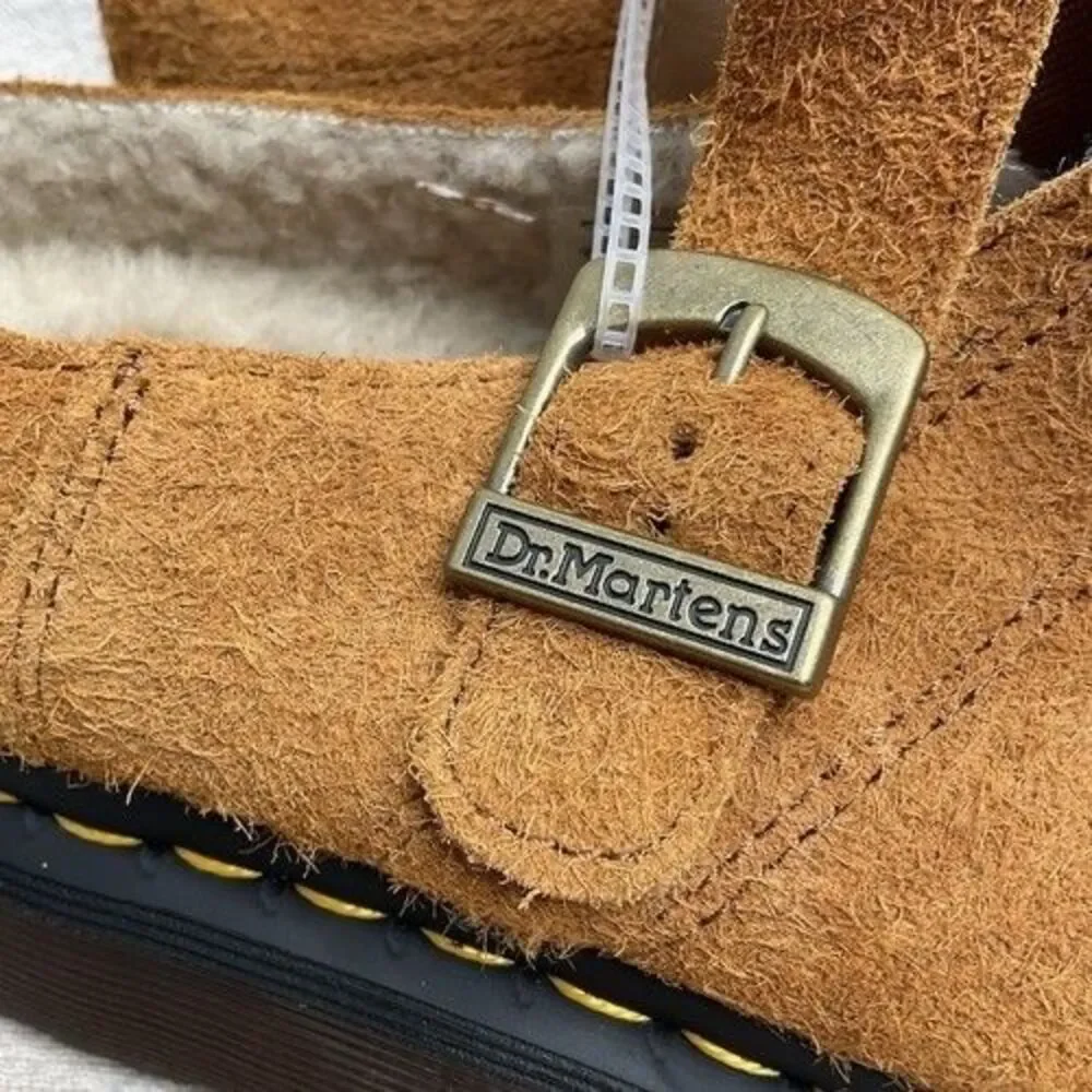 NWOB Dr. Martens Isham Brown Shearling Suede Slingback Mules Unisex Size M12/W13